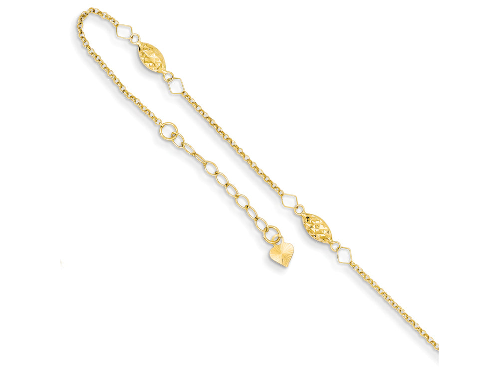 FJC Finejewelers 9 Inch 14k Yellow Gold Circle Chain bright-cut Rice Puff Beads W/1in Ext Anklet