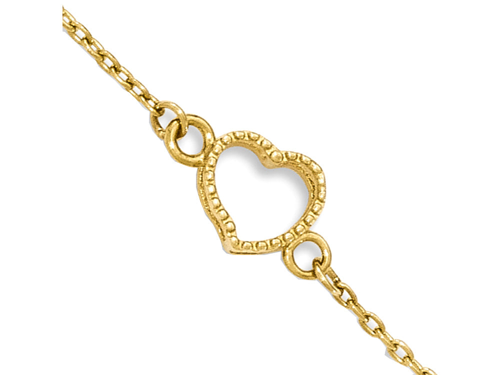 FJC Finejewelers 10 Inch 14k Gold Textured And Polished Heart Anklet