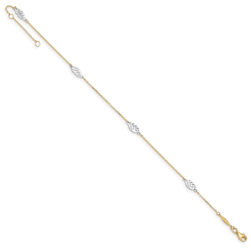 FJC Finejewelers 10 Inch 14 kt Two Tone Gold Textured And Polished Leaf W/ 1" Ext. Anklet