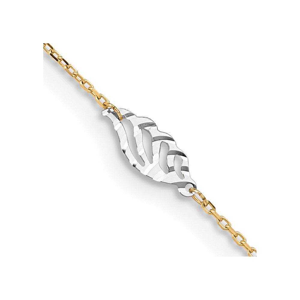 FJC Finejewelers 10 Inch 14 kt Two Tone Gold Textured And Polished Leaf W/ 1" Ext. Anklet