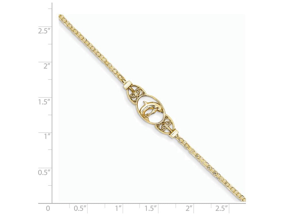 FJC Finejewelers 9 Inch 14k Yellow Gold Polished Dolphin Anklet (Smaller Ankles)
