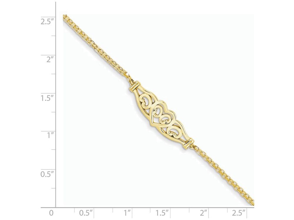 FJC Finejewelers 10 Inch 14k Yellow Gold Polished Filigree Heart Anklet