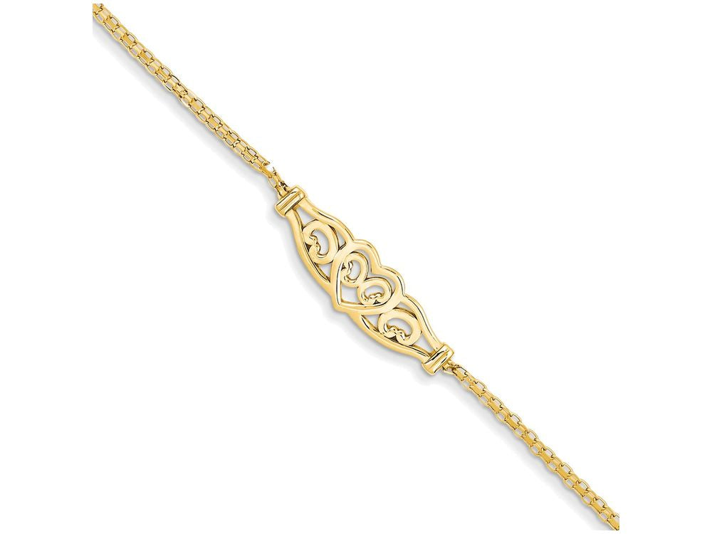 FJC Finejewelers 9 Inch 14k Yellow Gold Heart Anklet (Smaller Ankles)