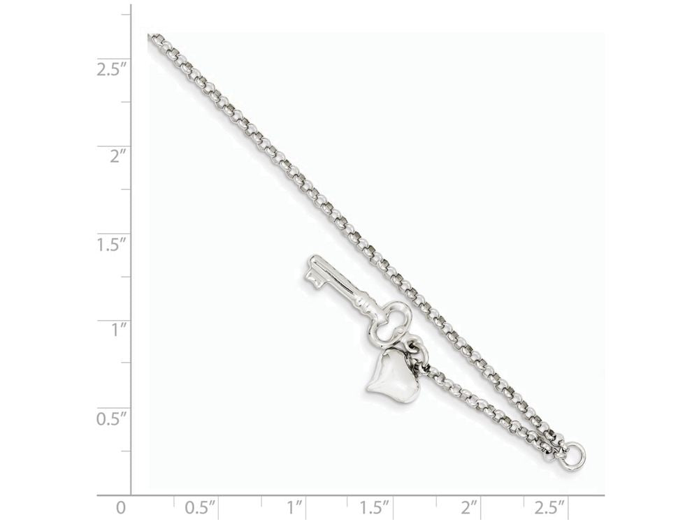 FJC Finejewelers 10 Inch 14k White Gold Adjustable Polished Puffed Heart and Key Anklet
