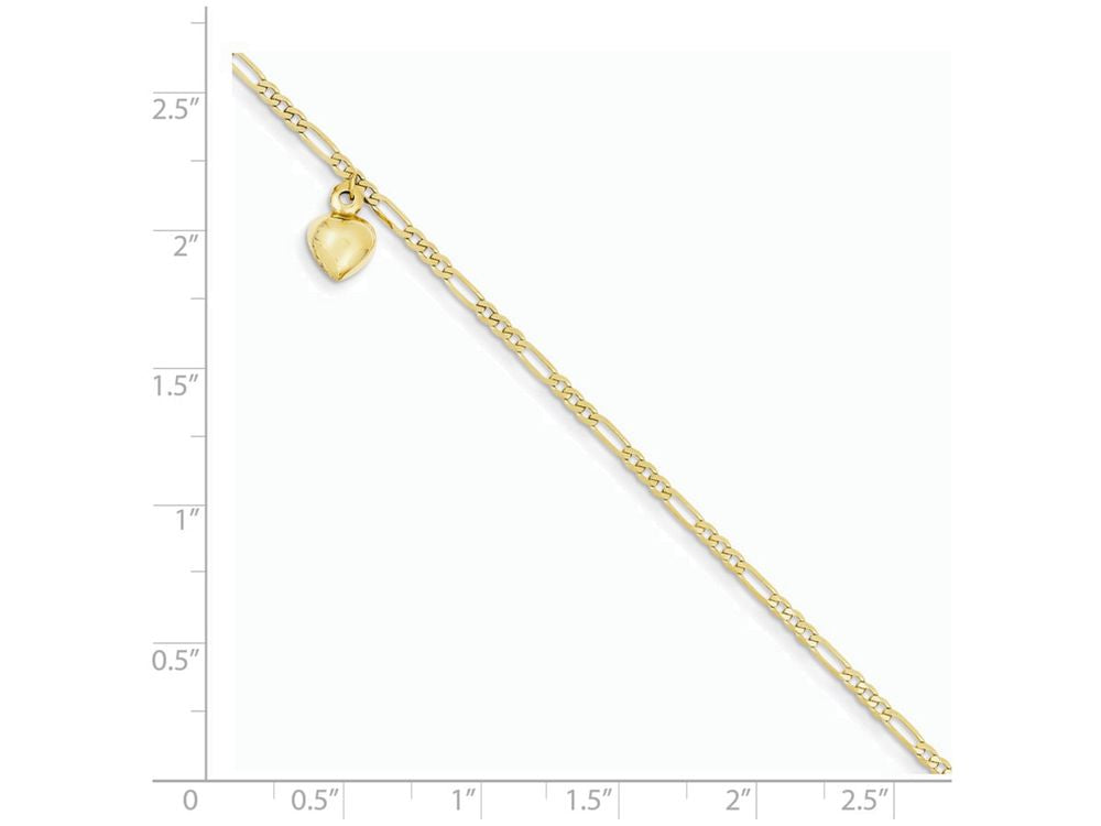 FJC Finejewelers 10 Inch 14k Yellow Gold Figaro Link With Dangling Heart Anklet