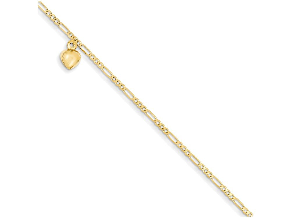 FJC Finejewelers 9 Inch 14k Yellow Gold Figaro Link With Dangling Heart Anklet (Smaller Ankles)