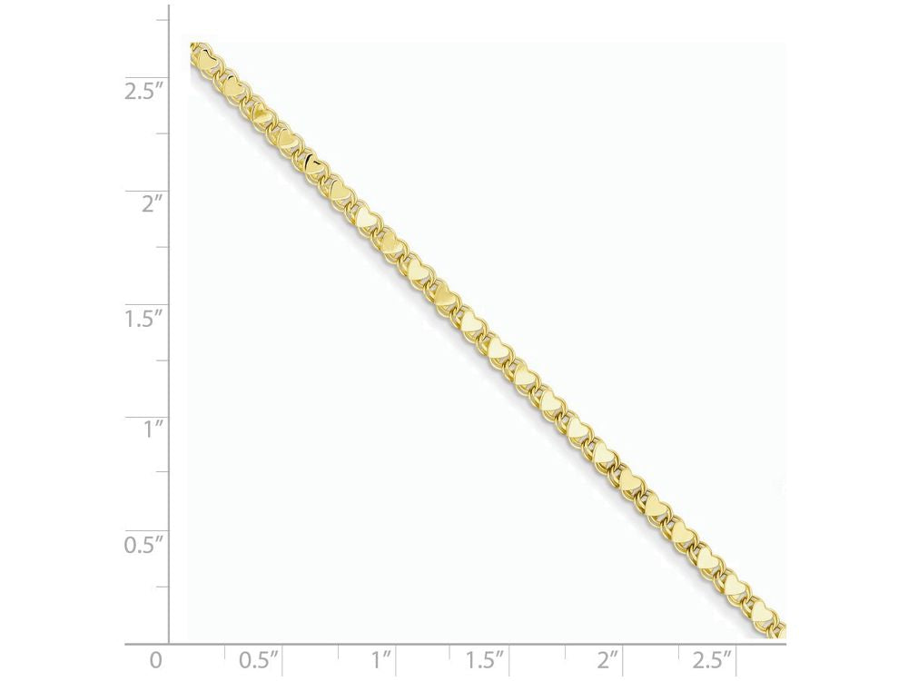 FJC Finejewelers 10 Inch 14k Yellow Gold Polished Double-sided Heart Anklet with Lobster clasp