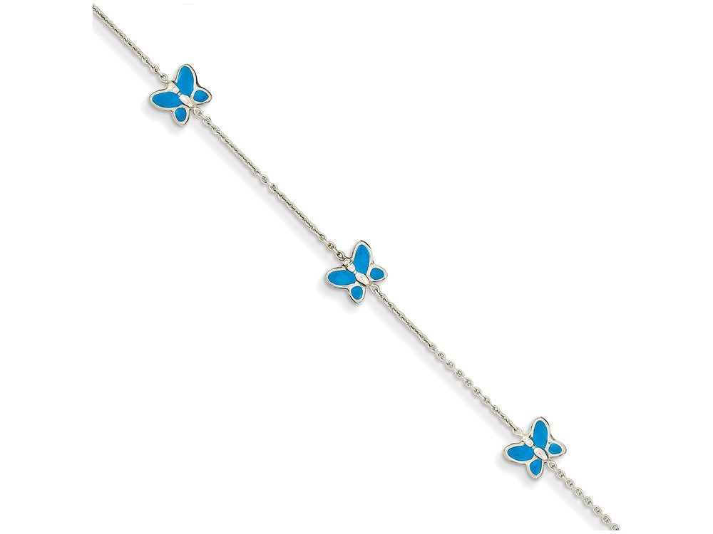 FJC Finejewelers 10 Inch 14k White Gold Blue Enameled Butterfly Anklet