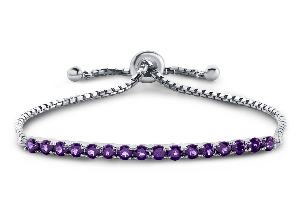 FJC Finejewelers Sterling Silver Slider Chain Adjustable Bracelet with 16 Round Amethyst Stones