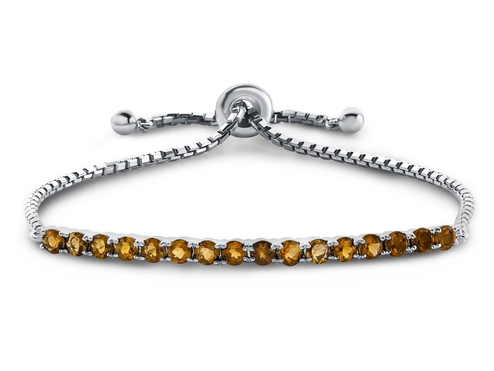 FJC Finejewelers Sterling Silver Slider Chain Adjustable Bracelet with 16 Round Citrine Stones