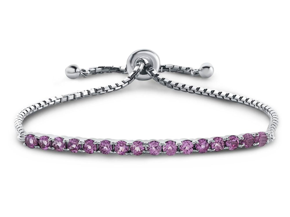 FJC Finejewelers Sterling Silver Slider Chain Adjustable Bracelet with 16 Round Created Pink Sapphire Stones