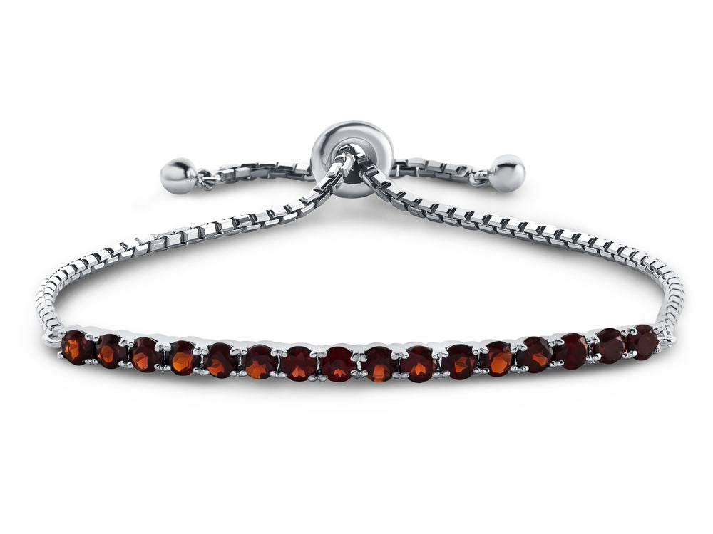 FJC Finejewelers Sterling Silver Slider Chain Adjustable Bracelet with 16 Round Garnet Stones