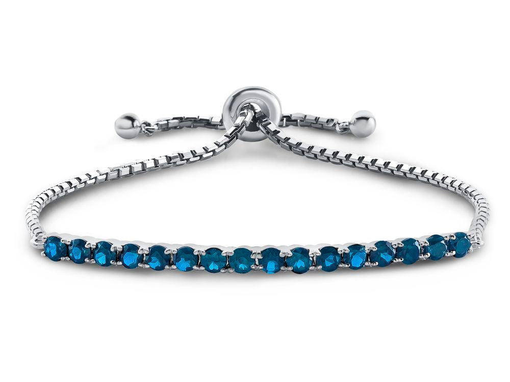 FJC Finejewelers Sterling Silver Slider Chain Adjustable Bracelet with 16 Round London Blue Topaz Stones