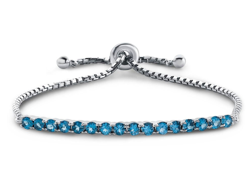FJC Finejewelers Sterling Silver Slider Chain Adjustable Bracelet with 16 Round Swiss Blue Topaz Stones