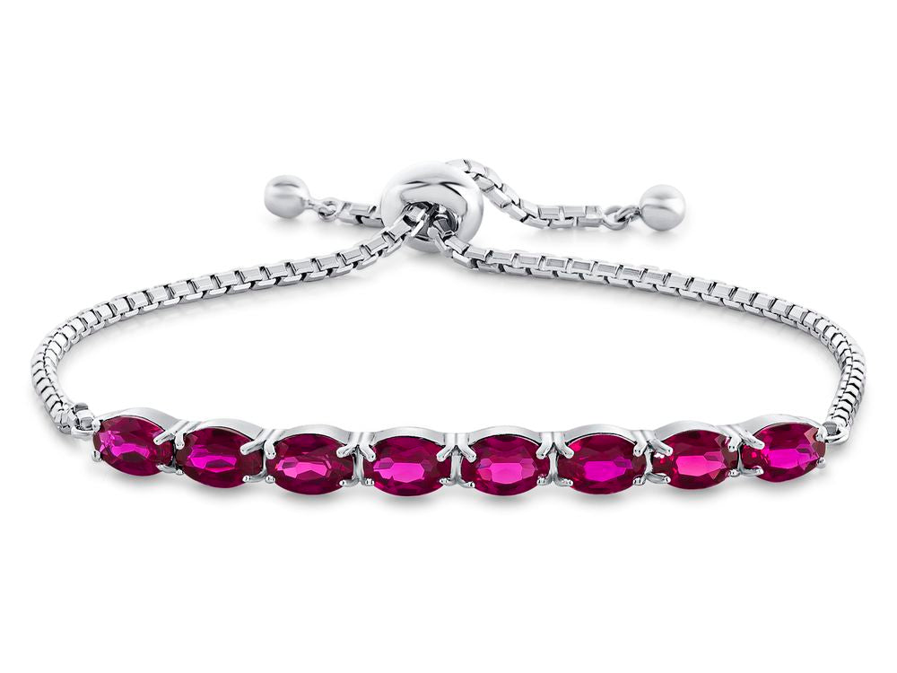 FJC Finejewelers Sterling Silver Slider Chain Adjustable Bracelet with 8 Oval Created Ruby Stones