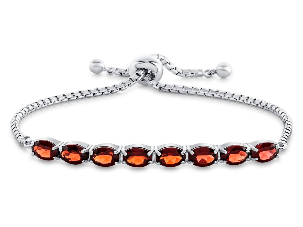 FJC Finejewelers Sterling Silver Slider Chain Adjustable Bracelet with 8 Oval Garnet Stones