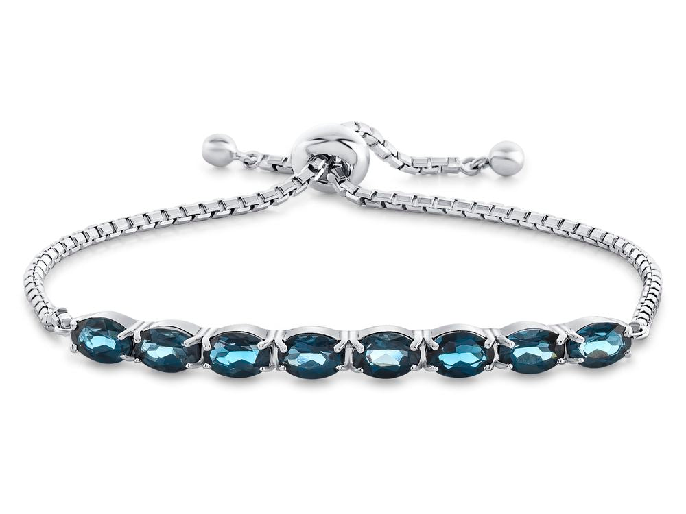 FJC Finejewelers Sterling Silver Slider Chain Adjustable Bracelet with 8 Oval London Blue Topaz Stones