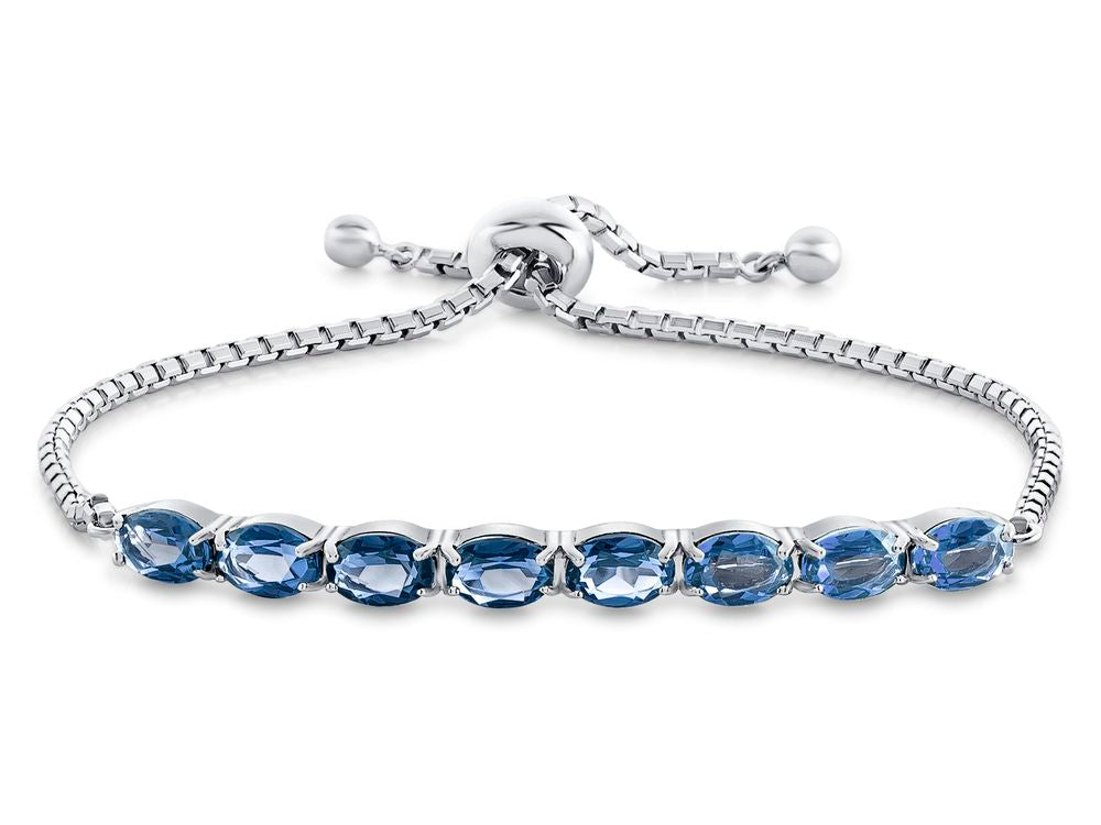 FJC Finejewelers Sterling Silver Slider Chain Adjustable Bracelet with 8 Oval Simulated Aquamarine Stones