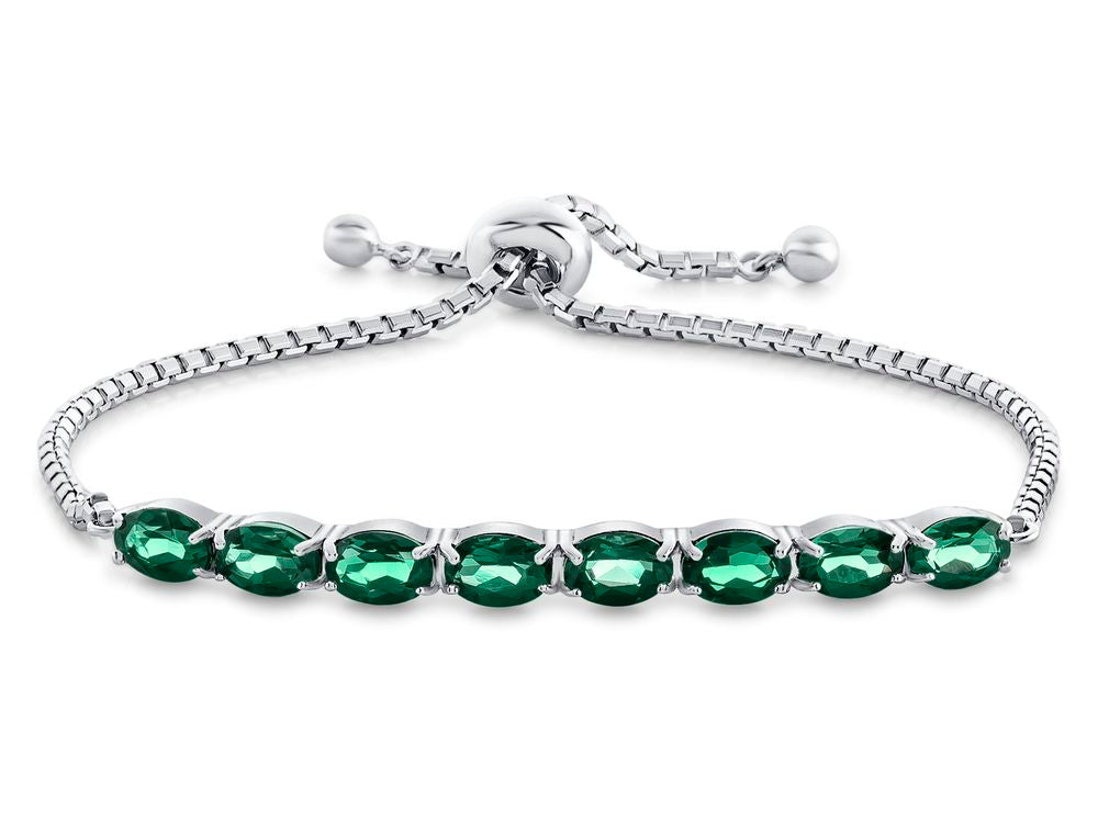 FJC Finejewelers Sterling Silver Slider Chain Adjustable Bracelet with 8 Oval Simulated Emerald Stones
