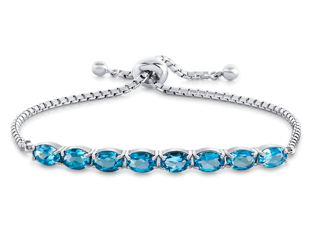 FJC Finejewelers Sterling Silver Slider Chain Adjustable Bracelet with 8 Oval Swiss Blue Topaz Stones