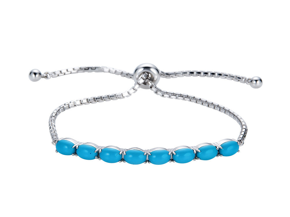 FJC Finejewelers Sterling Silver Slider Chain Adjustable Bracelet with 8 Oval Compressed Turquoise Stones