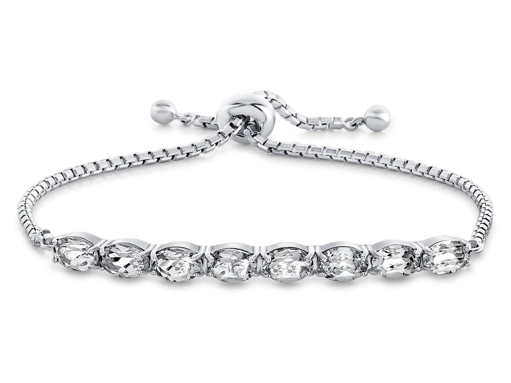 FJC Finejewelers Sterling Silver Slider Chain Adjustable Bracelet with 8 Oval White Topaz Stones