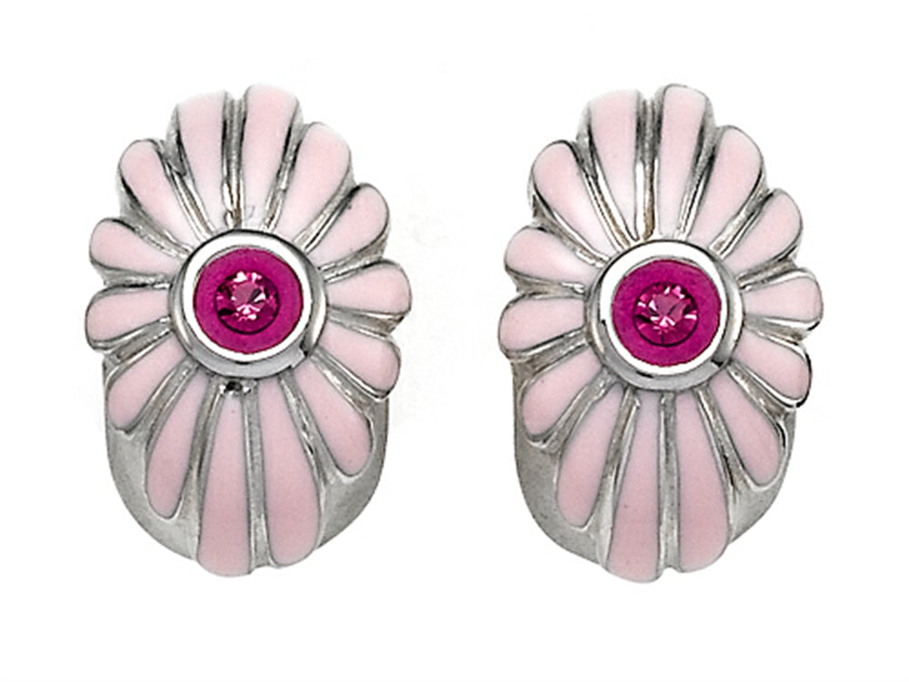 Finejewelers Pink Enamel Sterling Silver Earrings with Pink CZ's