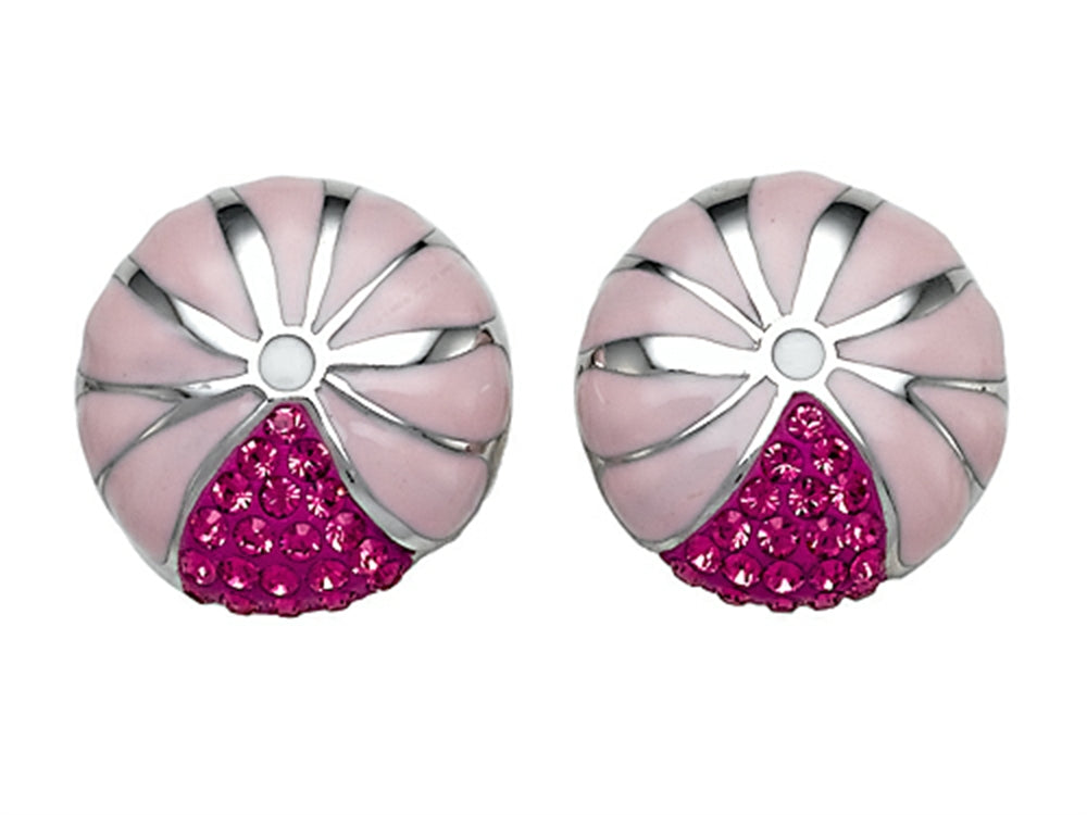 Finejewelers Pink Enamel Sterling Silver Earrings with Pink CZ's