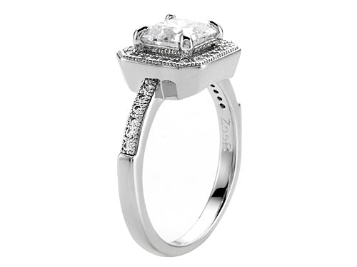 Zoe R 925 Sterling Silver Micro Pave Hand Set Cubic Zirconia (CZ) Princess Cut Center Engagement Ring