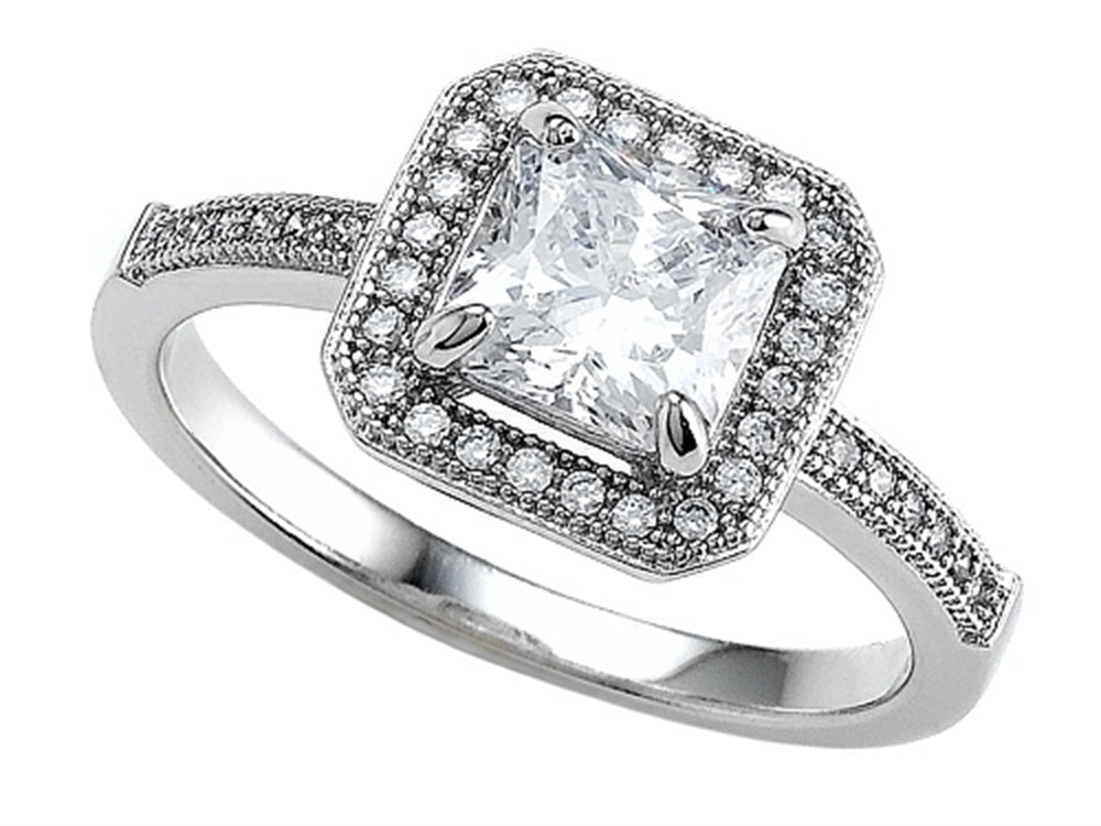 Zoe R 925 Sterling Silver Micro Pave Hand Set Cubic Zirconia (CZ) Princess Cut Center Engagement Ring