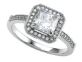 Zoe R 925 Sterling Silver Micro Pave Hand Set Cubic Zirconia (CZ) Princess Cut Center Engagement Ring