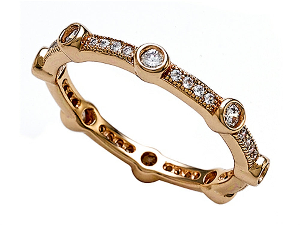 Zoe R Rose Gold Plated Sterling Silver Micro Pave Hand Set Cubic Zirconia (CZ) Stackable Eternity Band
