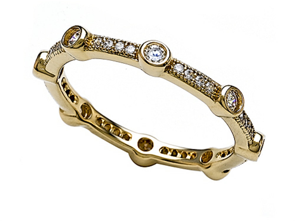 Zoe R Gold Plated Silver Micro Pave Cubic Zirconia Stackable Eternity Band