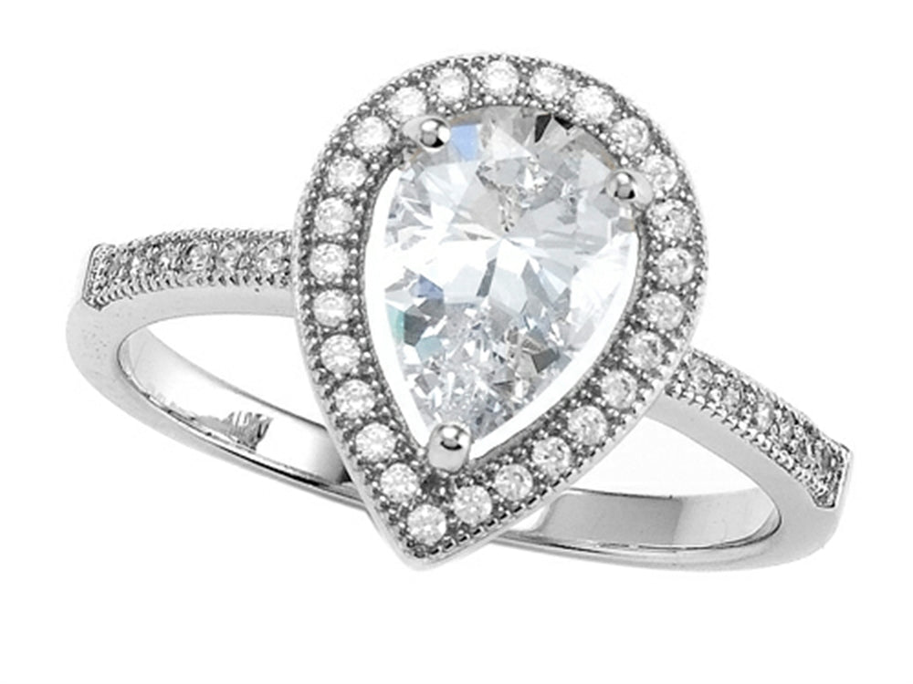 Zoe R 925 Sterling Silver Micro Pave Hand Set Cubic Zirconia (CZ) Pear Shape Engagement Ring