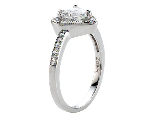 Zoe R 925 Sterling Silver Micro Pave Hand Set Cubic Zirconia (CZ) Heart Shape Center Engagement Ring