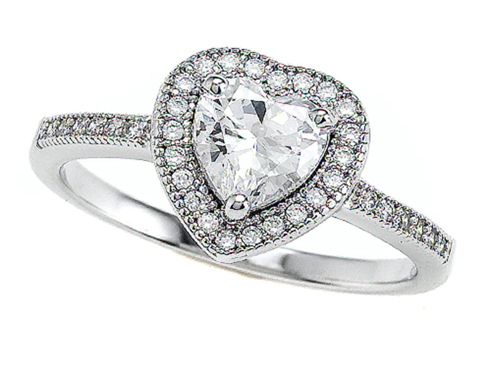 Zoe R 925 Sterling Silver Micro Pave Hand Set Cubic Zirconia (CZ) Heart Shape Center Engagement Ring
