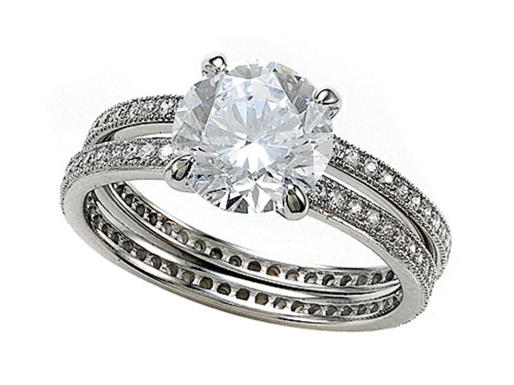 Zoe R Micro Pave Hand Set Cubic Zirconia (CZ) Eternity Wedding Set