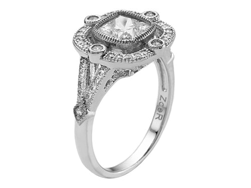 Zoe R 925 Sterling Silver Micro Pave Hand Set Cushion-Cut Cubic Zirconia (CZ) Engagement Ring