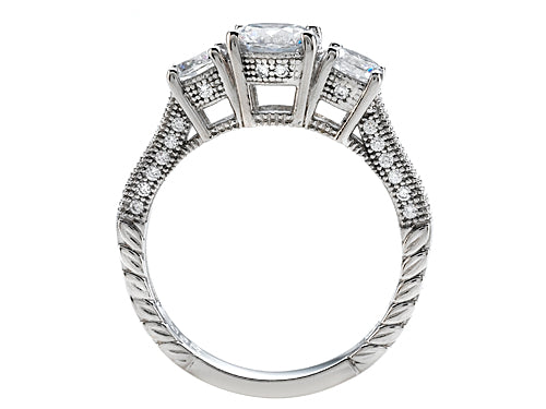 Zoe R 925 Sterling Silver Micro Pave Hand Set Cubic Zirconia (CZ) 3 Stone Engagement Ring