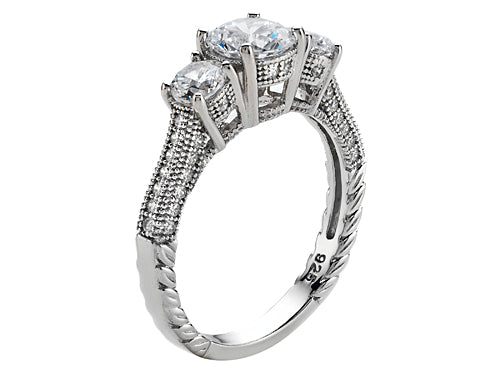 Zoe R 925 Sterling Silver Micro Pave Hand Set Cubic Zirconia (CZ) 3 Stone Engagement Ring