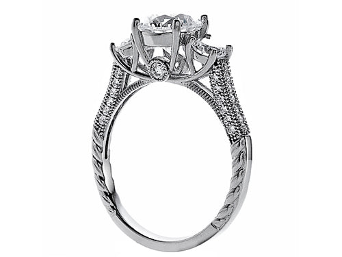 Zoe R Micro Pave Hand Set Cubic Zirconia (CZ) 3 Stone Engagement Ring with 7mm center.