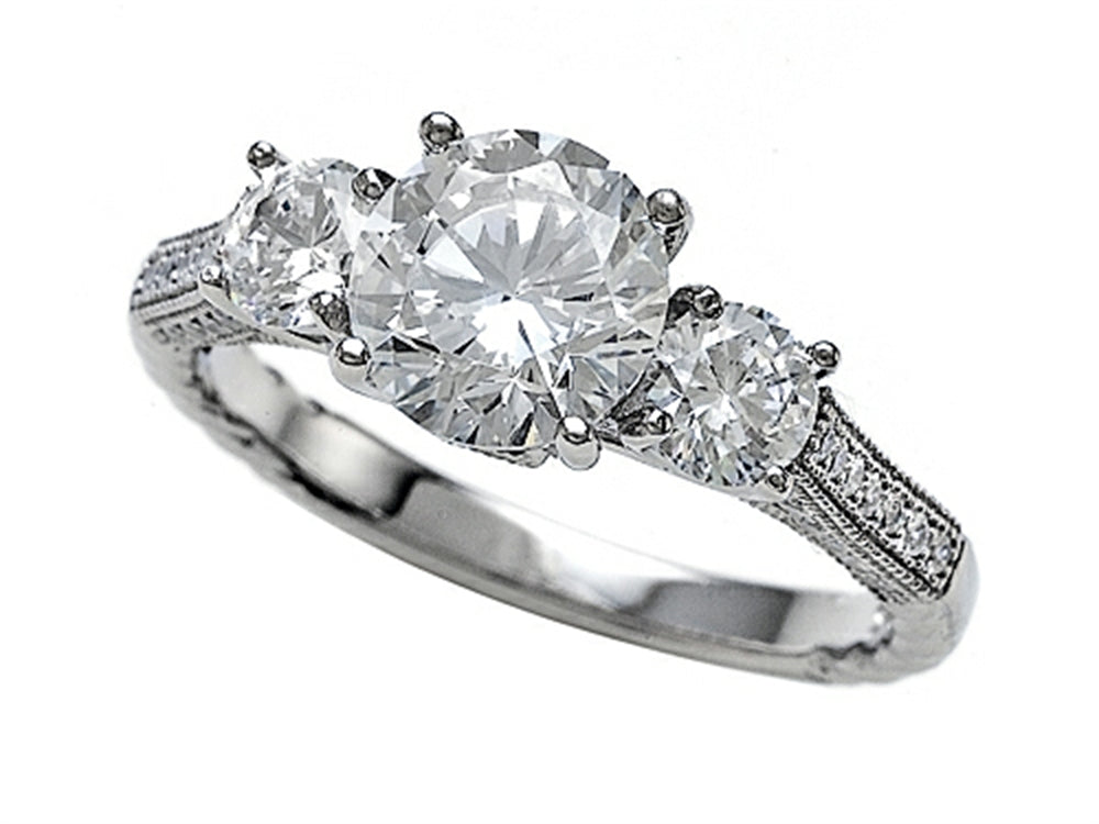 Zoe R Micro Pave Hand Set Cubic Zirconia (CZ) 3 Stone Engagement Ring with 7mm center.