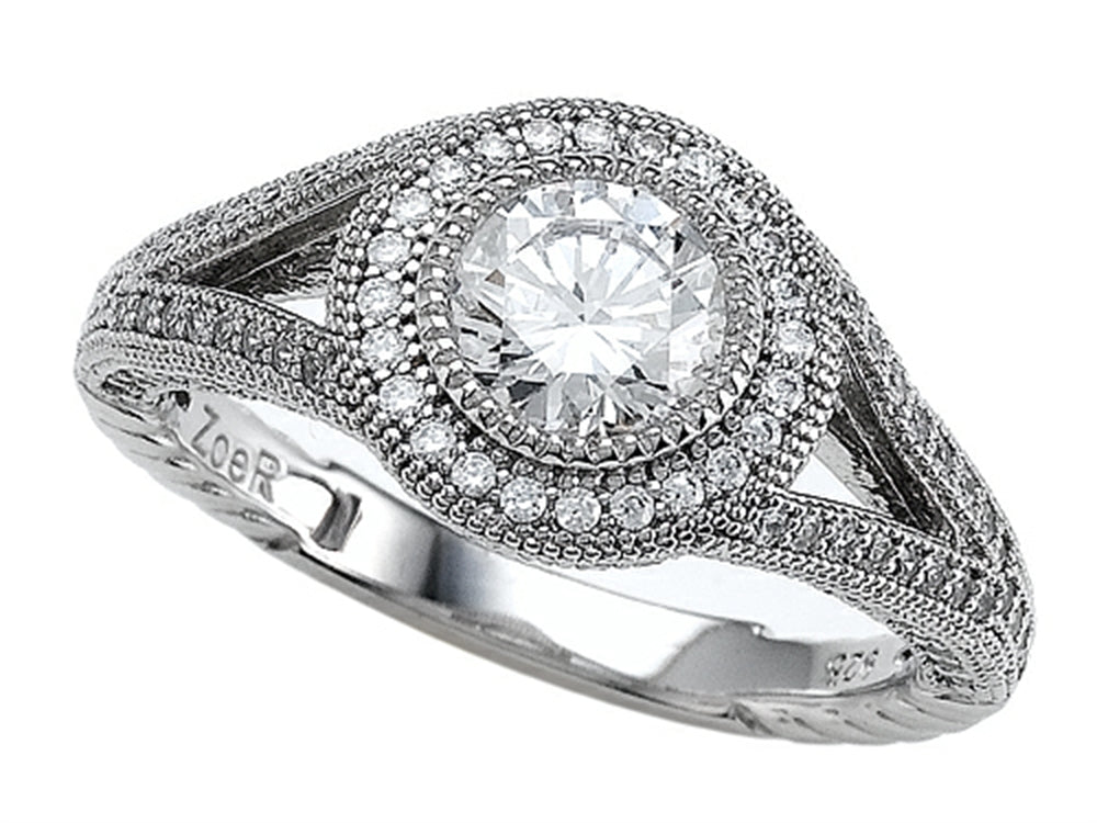 Zoe R 925 Sterling Silver Micro Pave Hand Set Cubic Zirconia (CZ) Engagement Ring