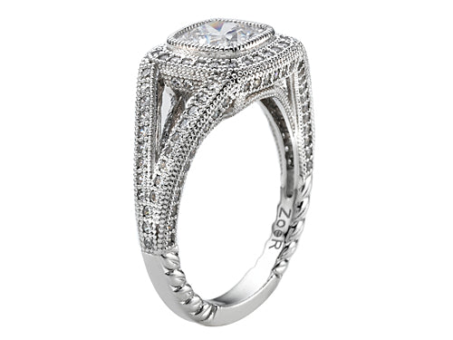 Zoe R 925 Sterling Silver Micro Pave Hand Set Cubic Zirconia (CZ) Halo Cushion-Cut Engagement Ring