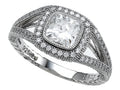 Zoe R 925 Sterling Silver Micro Pave Hand Set Cubic Zirconia (CZ) Halo Cushion-Cut Engagement Ring