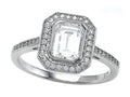 Zoe R 925 Sterling Silver Micro Pave Hand Set Cubic Zirconia (CZ) Halo Emerald Cut Center Engagement Ring