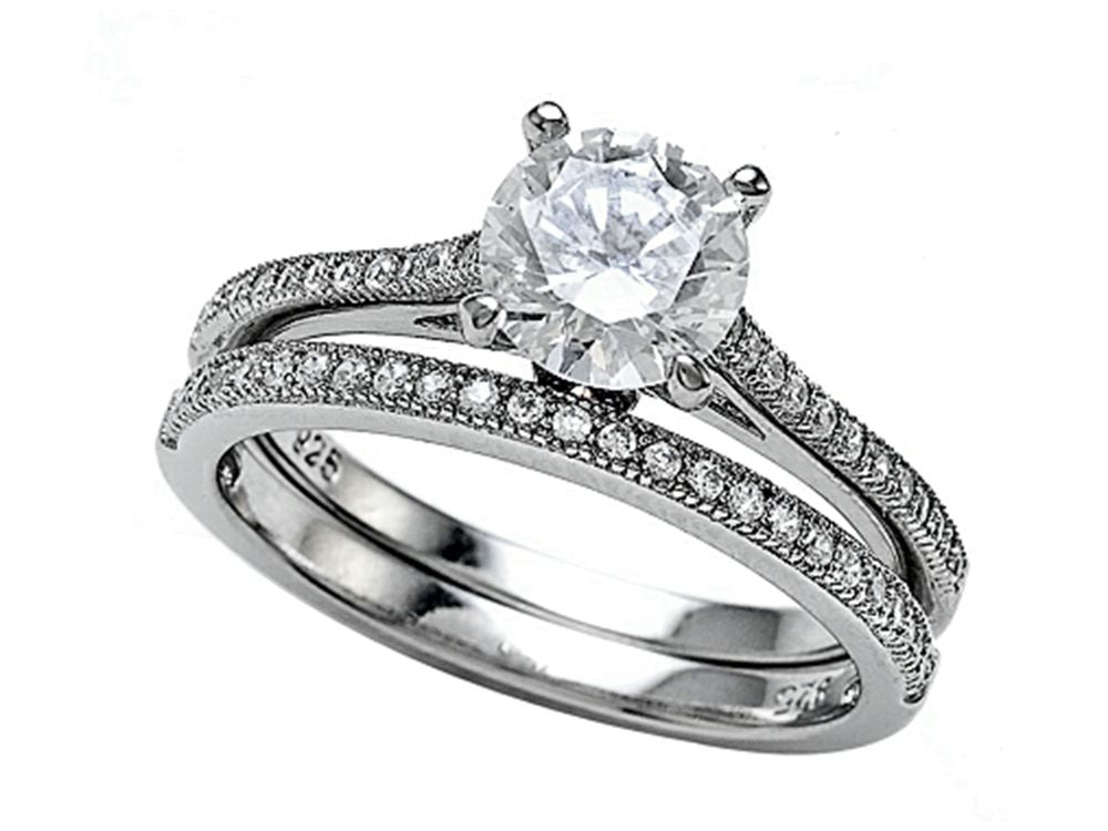 Zoe R 925 Sterling Silver Micro Pave Hand Set Cubic Zirconia (CZ) Wedding Set