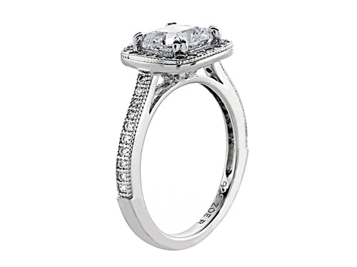 Zoe R 925 Sterling Silver Micro Pave Hand Set Cubic Zirconia Halo 6mm Cushion-Cut Center Ring Wedding Set