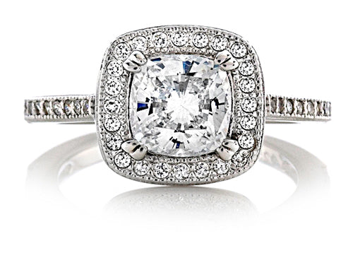 Zoe R 925 Sterling Silver Micro Pave Hand Set Cubic Zirconia Halo 6mm Cushion-Cut Center Ring Wedding Set