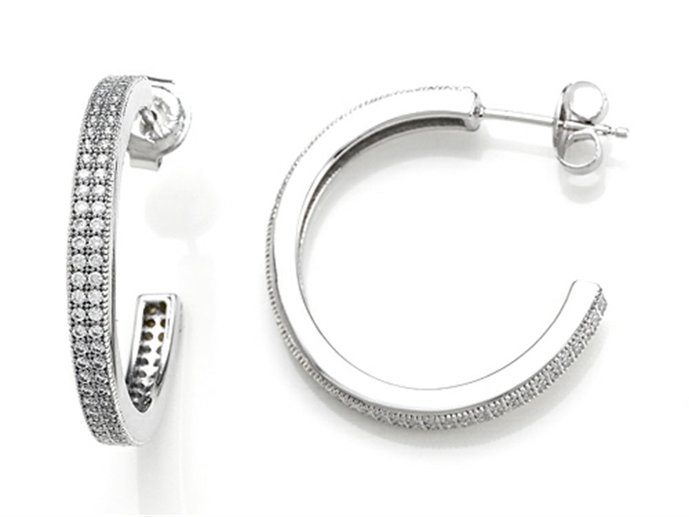 Zoe R™ 925 Sterling Silver Micro Pave Hand Set Cubic Zirconia (CZ) Two Row Medium Hoop Earrings